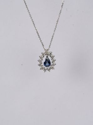 NTT- 14KW 2.59g 1.00ctw Sapphire &amp; Diamond Halo Fashion Necklace 16-18"