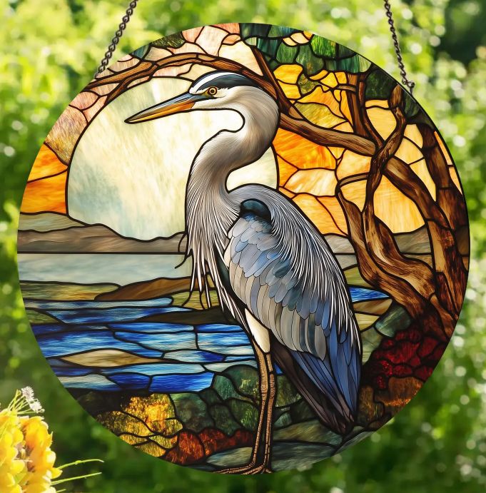 Stained Glass Suncatcher - 12" Blue Heron