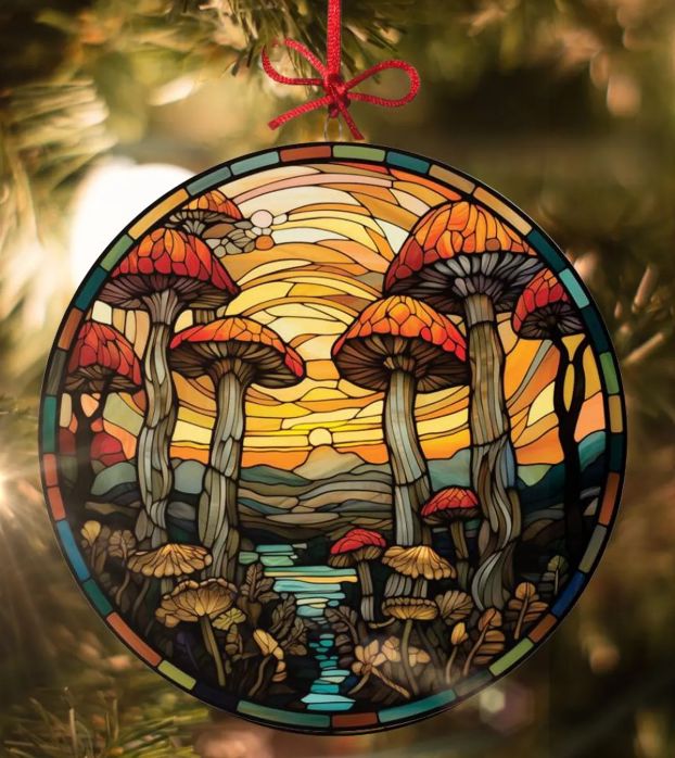 Stained Glass Suncatcher - 3" Mushroom Forest