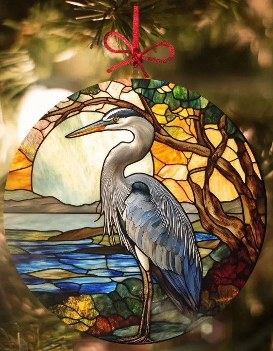 Stained Glass Suncatcher - 3" Blue Heron