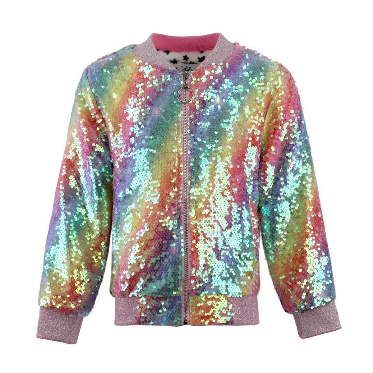 Lola and the Boys Shimmer Rainbow Sequin Bomber