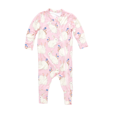 Pink Chicken Baby Bamboo Romper Pink Bunnies