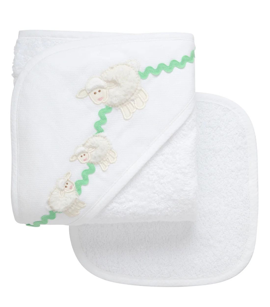 Hooded Towel Green Lambs