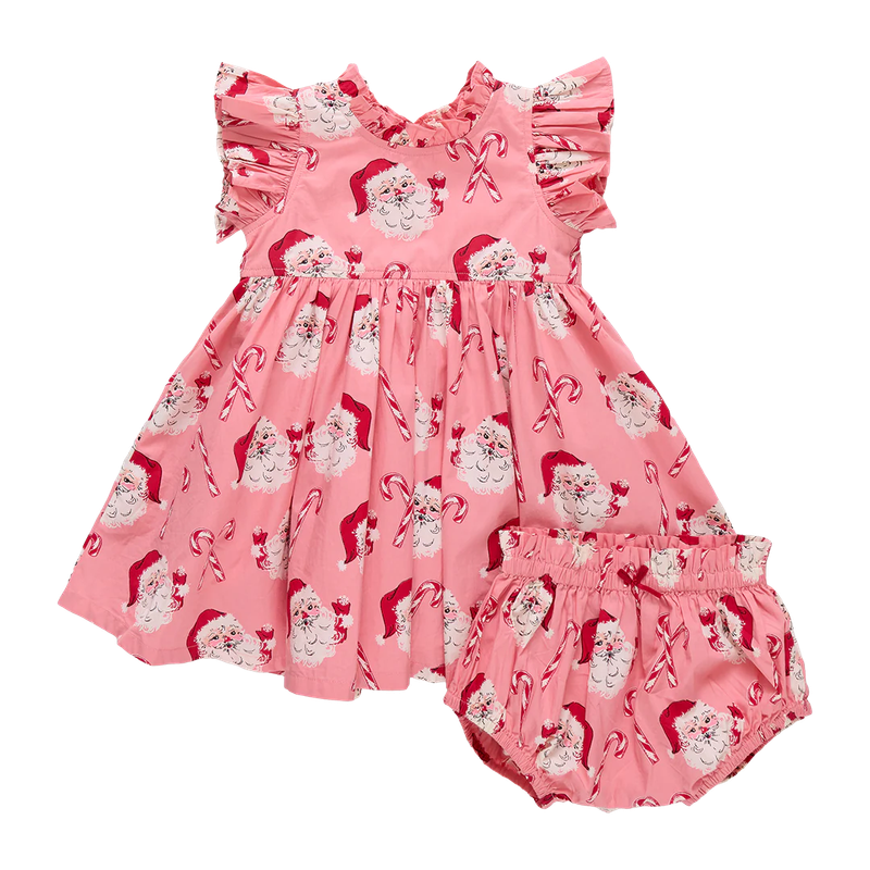 Pink Chicken Girls Jennifer Dress Set - Candy Cane Santa