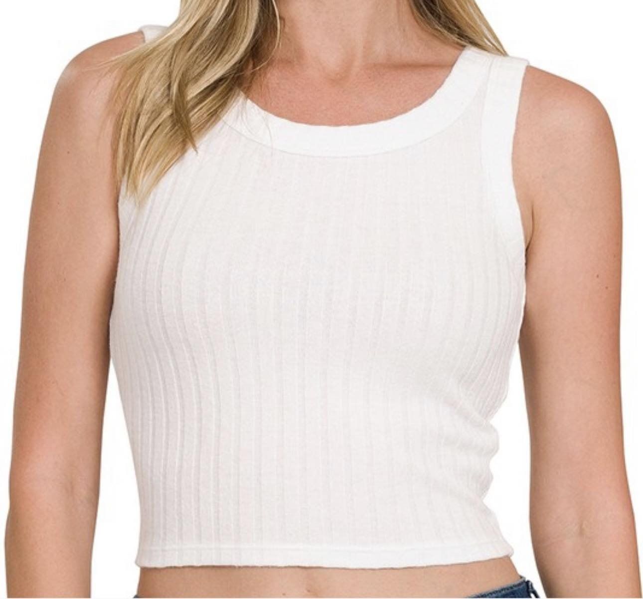 Ribbed Boat Neck Cropped Tank 