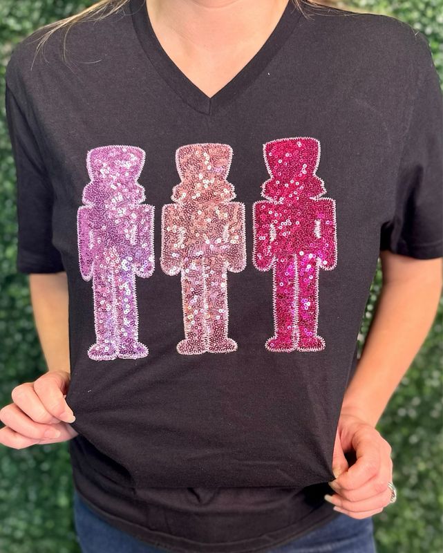 Sequin Embroidered Nutcracker Holiday Tee 