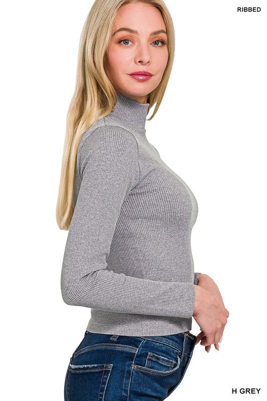 Seamless Ribbed Mock Neck Top 