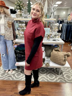 Cabernet Mock Neck Sweater Dress 