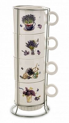 4 FILIŻANKI NA STOJAKU