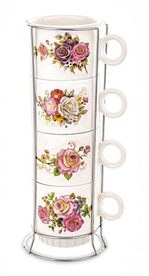 4 FILIŻANKI NA STOJAKU