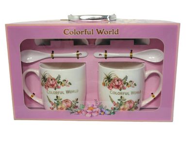 2 KUBKI 330 ml  Z PODSTAWKAMI I ŁYŻECZKAMI