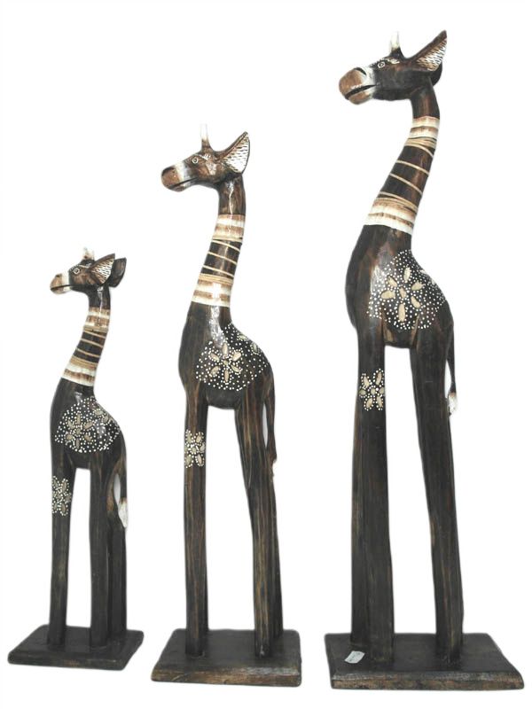 3 DREWNIANE ŻYRAFY 60/50/40 CM