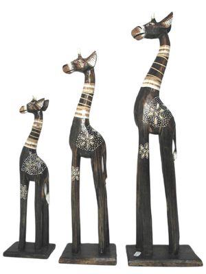 3 DREWNIANE ŻYRAFY 60/50/40 CM