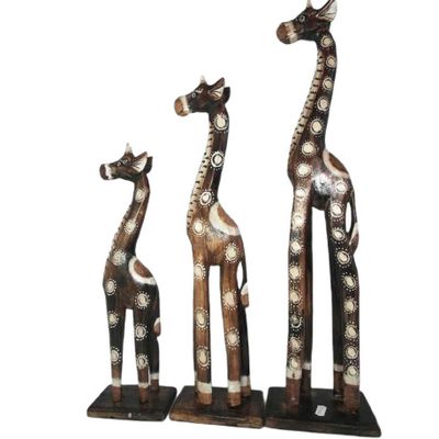 3 DREWNIANE ŻYRAFY 60/50/40 CM
