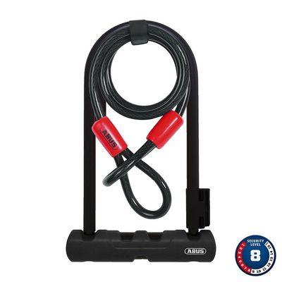 Abus, Ultra 410 + Cobra Loop, U-Lock, Key, 12mm, 17.0cm x 23.0cm, 6.7&quot; x 9&quot;, SH34, Black; Cable, 10mm, 120cm, 4&#39;