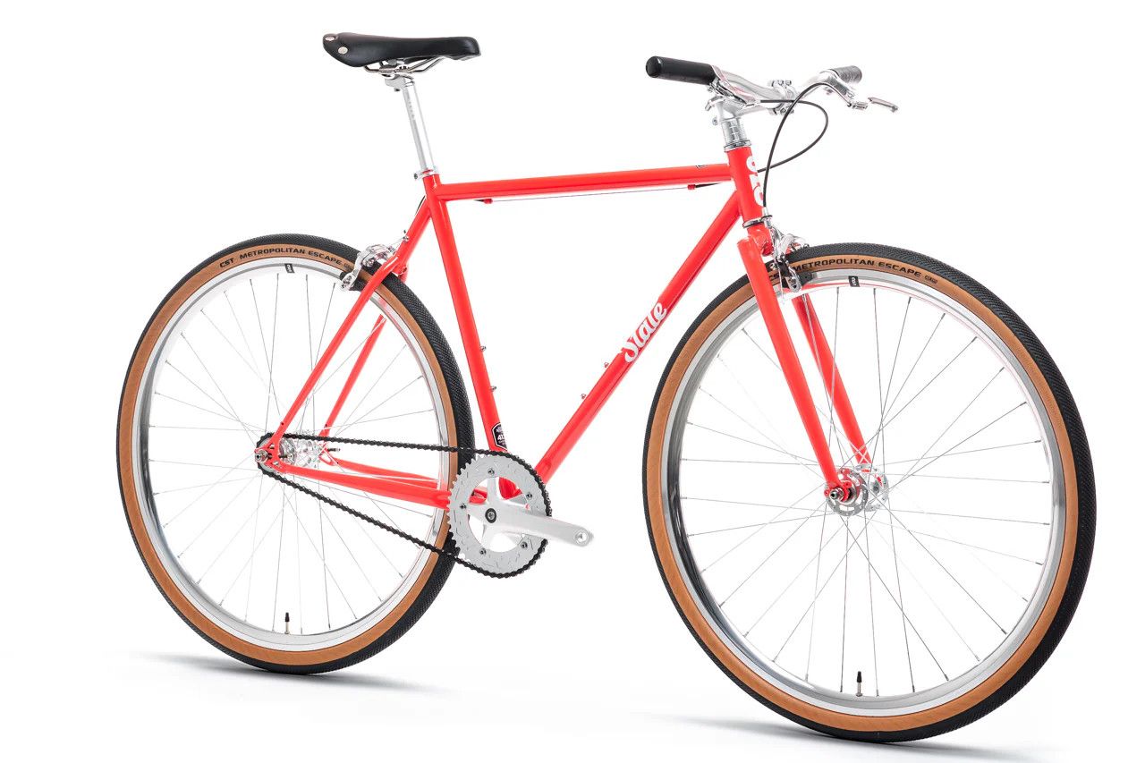 State Bicycle Co. 4130 - Tropical Red – (Fixed Gear / Single-Speed) - 52 cm (Riders 5&#39;7&quot;-5&#39;10&quot;) / Wide Riser Bars