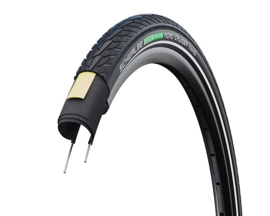 Schwalbe Road Cruiser HS 484, Active Line, Wire Bead, 44-584/27.5x1.65, K-Guard, Green Compound, Black, Reflex Reflective Strip