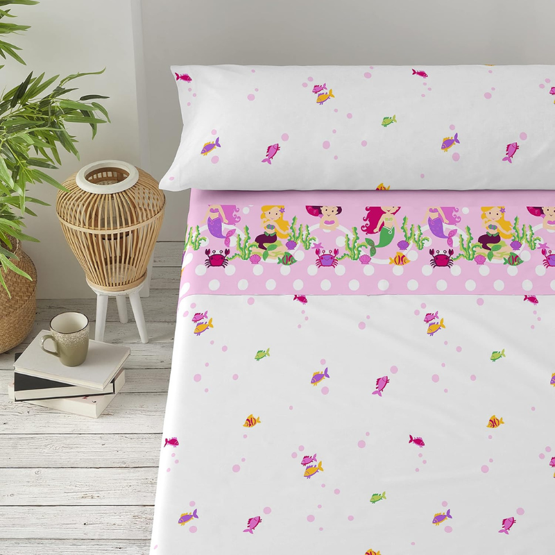 Juego de sábanas infantiles Sirenas rosa