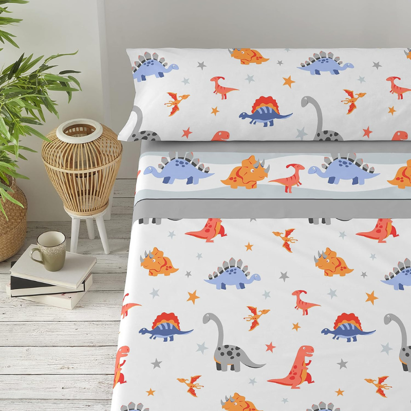 Juego de sábanas infantiles dinosaurios gris