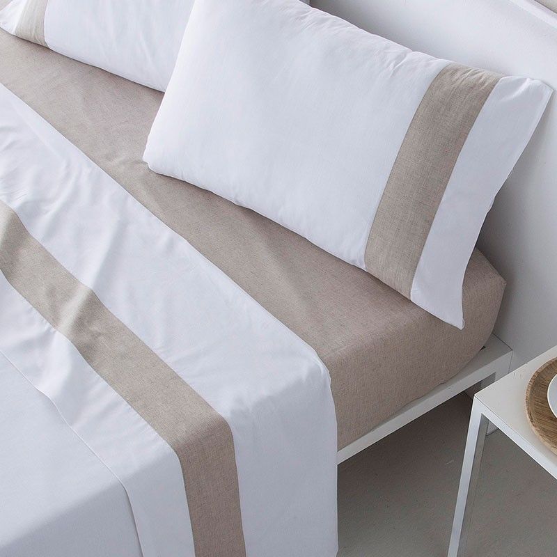 Juego de sábanas Algodón Beige Fundeco