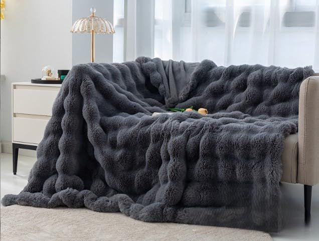 Manta de Lujo Ultra suave para Sofá o Cama  con Sherpa - Ceniza