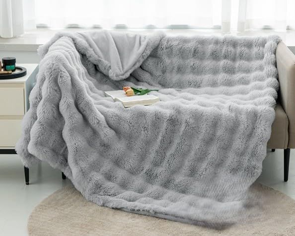 Manta de Lujo Ultra suave para Sofá o Cama  con Sherpa - Gris