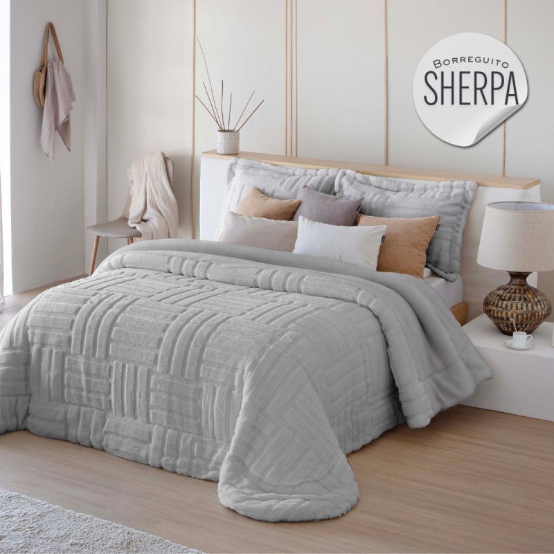 Edredón conforter con Sherpa Adrien + Fundas de cojín gris