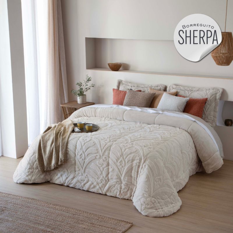 Edredón Conforter Sherpa Elai + 2 Fundas Cojín 50 x 70 cm beige