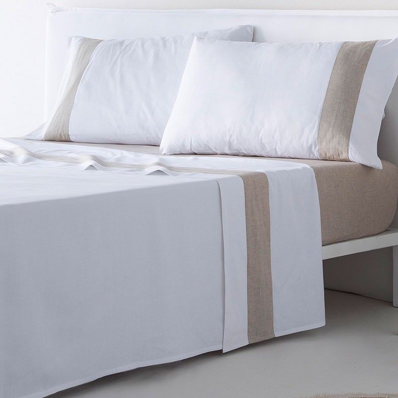 Juego de sábanas Algodón Beige Fundeco