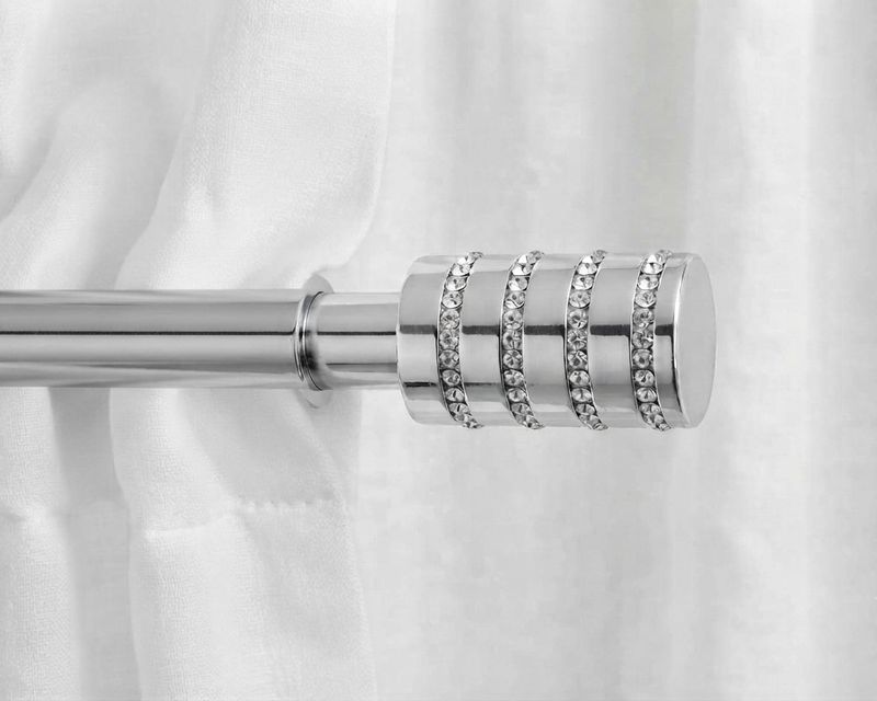 Barra de Cortina Extensible Metálica con Terminal Cilíndrico de Brillantes – Medida 120-210 cm (Grosor 20/28 mm)