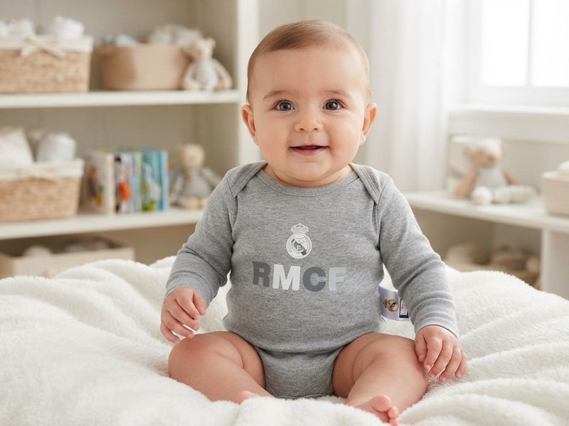 Body para Bebé de Algodón Real Madrid Manga Larga (Talla 18 Meses) – Gris Marca Oficial