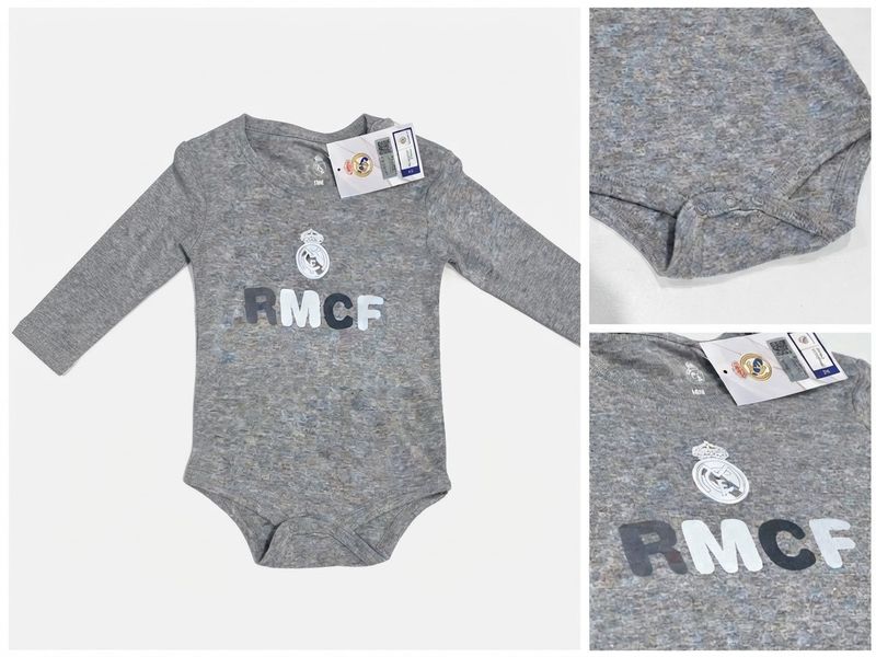 Body para Bebé de Algodón Real Madrid Manga Larga (Talla 18 Meses) – Gris Marca Oficial
