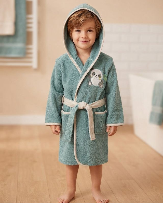 Albornoz Infantil de Rizo de Algodón - Panda Interbaby