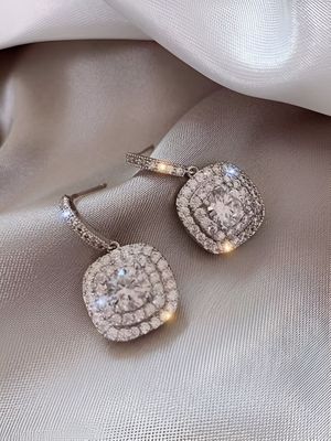 Elegant Square Design Moissanite Diamond Earrings