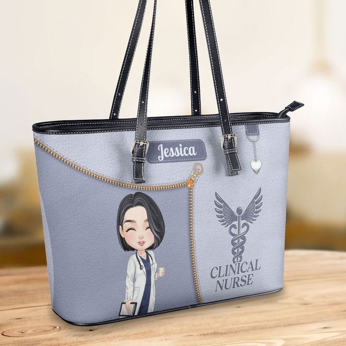 Watercolor Nurse - Personalized Custom Nurse Leather Tote Bag