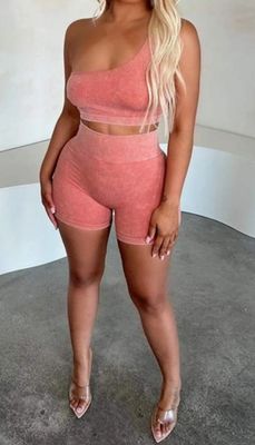 One Shoulder Crop Top High Waist Shorts Sets