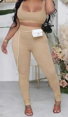 Ribbed U Neck Crop Tank Top Stacked Pants Set