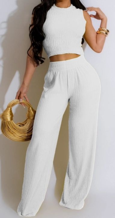 Textured Crop Top &amp; Pants Set