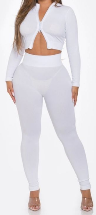 2 Pcs Seamless Long Zipper Crop Top and Legging Set