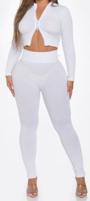 2 Pcs Seamless Long Zipper Crop Top and Legging Set