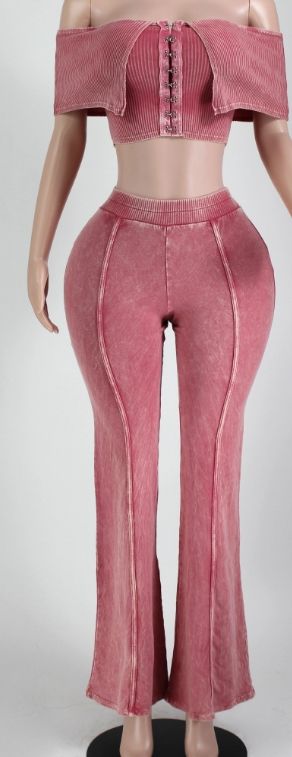 MINERAL WASH OFF SHOULDER CORSET &amp; PANT SET
