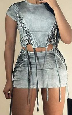 LACE UP SHIRT AND SKIRT SET