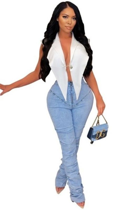 Sleeveless Top Suit Collar Vest Sleeveless T-Shirt - Diamond Brooch