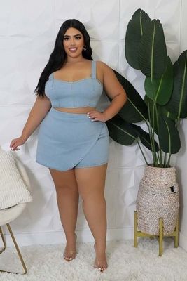 PLUS SIZE Chic Stretch Denim Top and Short Set