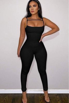 Fitted sleeveless jumpsuits, spaghetti strap bodycon jumpsuits