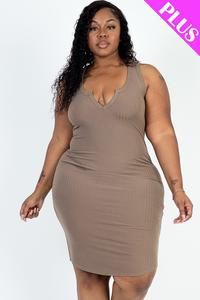 PLUS SIZE Casual Ribbed Split Neck Bodycon Dress
