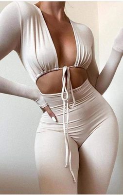 CUTOUT TIE FRONT CROP SKINNY JUMPSUIT