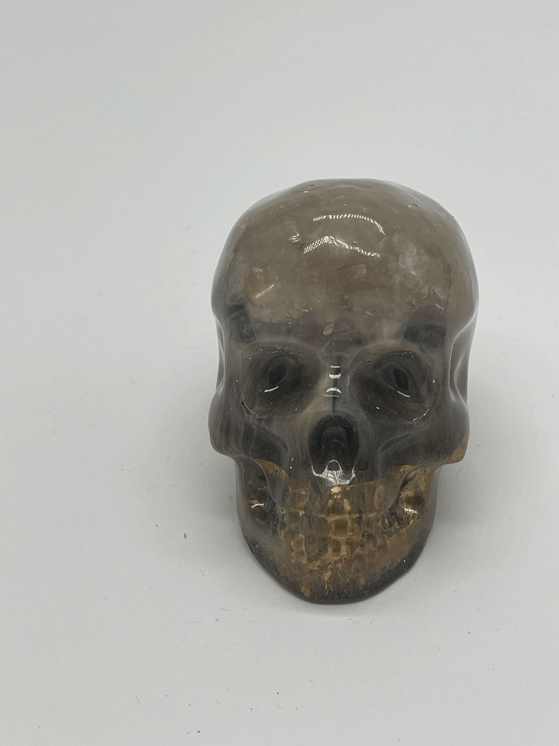 Quartz-Infused Resin Skull with Gold Detailing