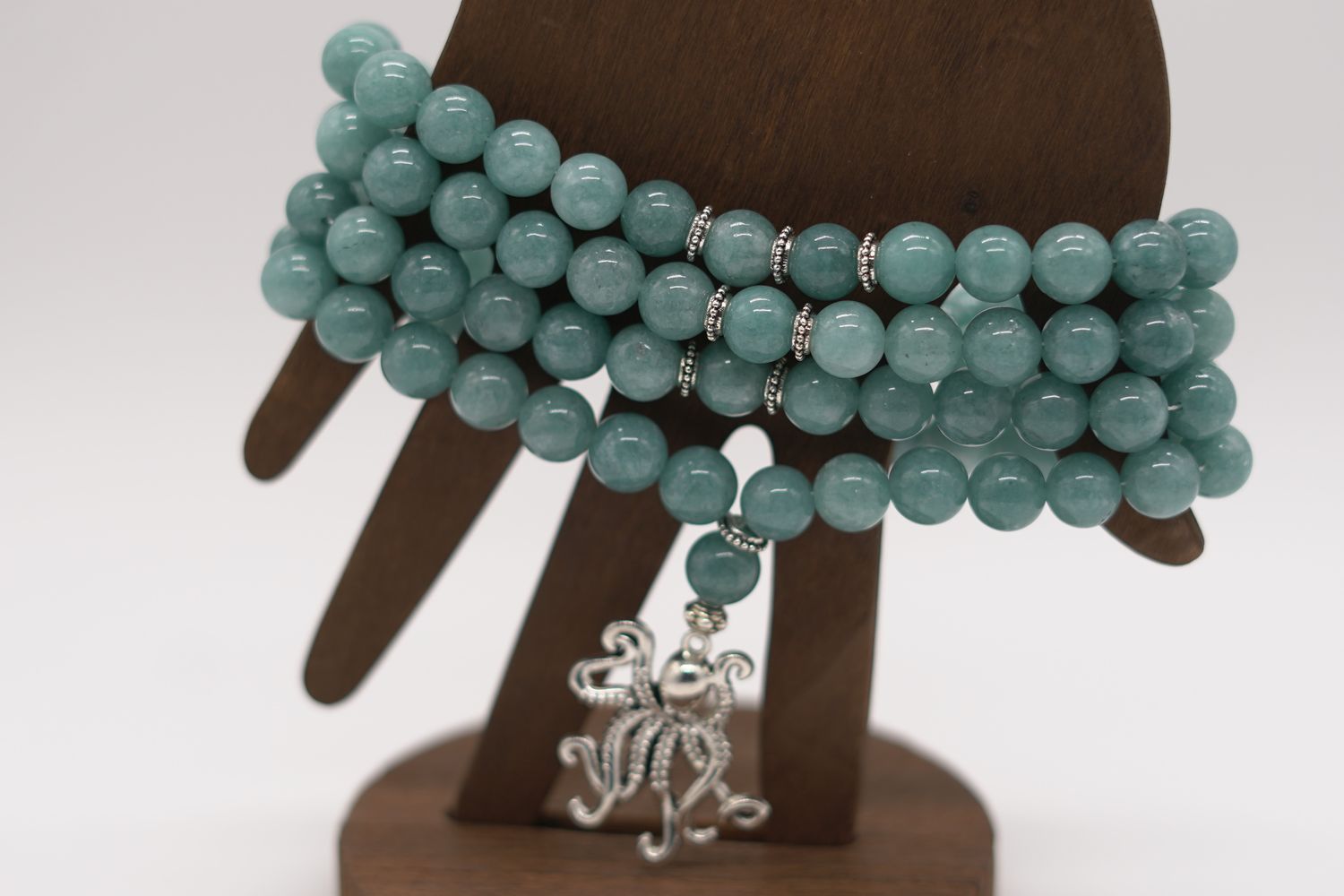 Aquamarine Handspring Mala w/ Octopus Pendant