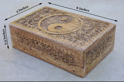 Hand Carved Yin Yang Wooden Sacred Box